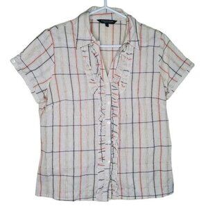 Debenhams Womens Striped Short Sleeve Blouse With Ruffle Front Size 12